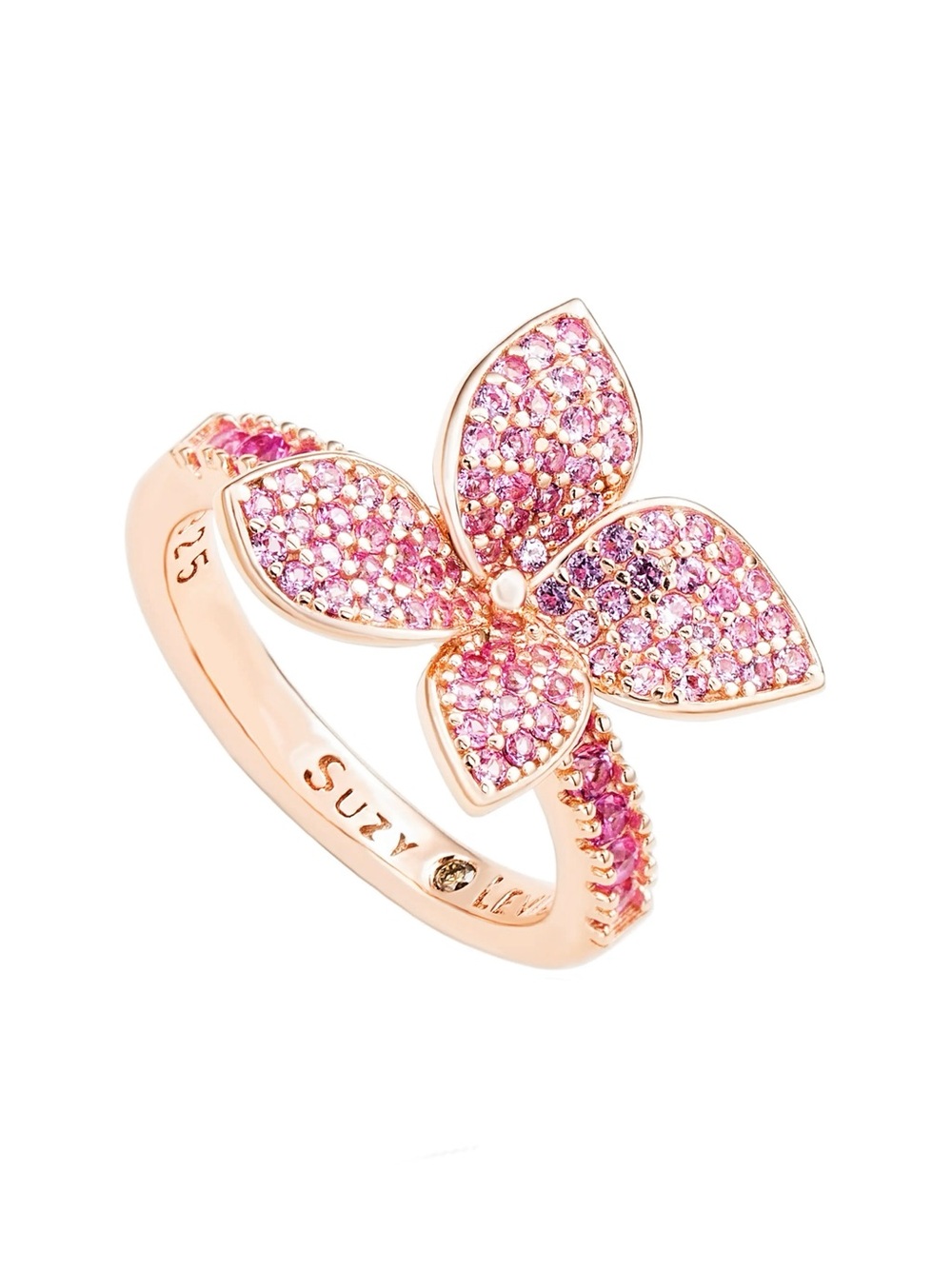 NWT Suzy Levian Pink Sapphire Flower Diamond Accent Ring Size 6 $698